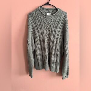 J. Crew Green Cable Knit Crewneck Sweater